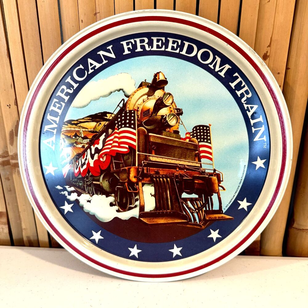 Vintage 1975 American Freedom Train Metal Tray USA Patriotic Train 10”
